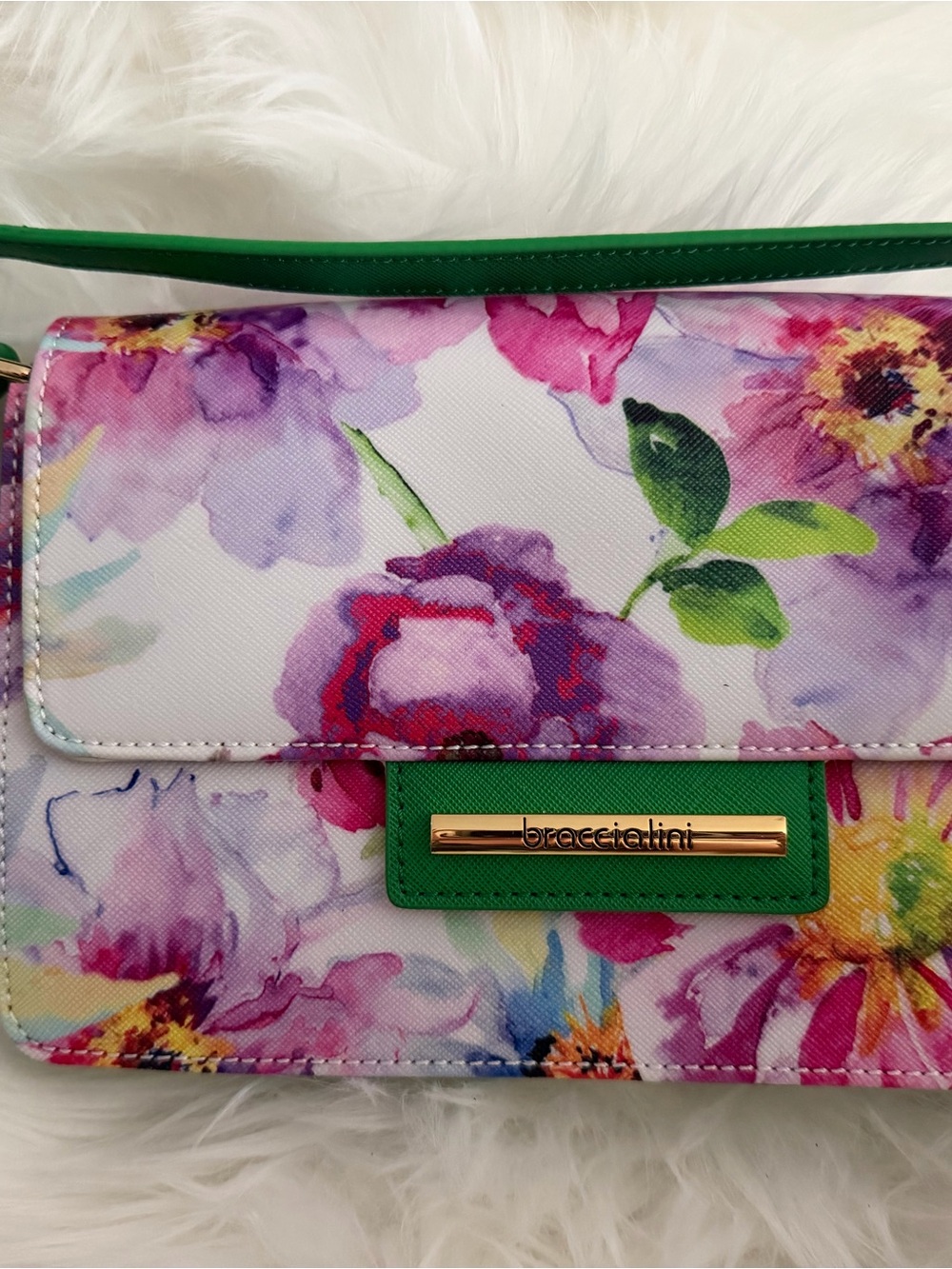 Braccialini Floral Shoulder Bag in Multi & Green Trim